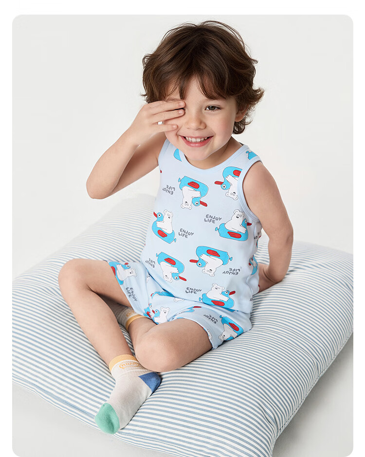 Balabala Baby Vest Set Summer Air-Conditioned Clothing Children's Pajamas Toddler Boys Homewear Comfortable Sleeveless 16
