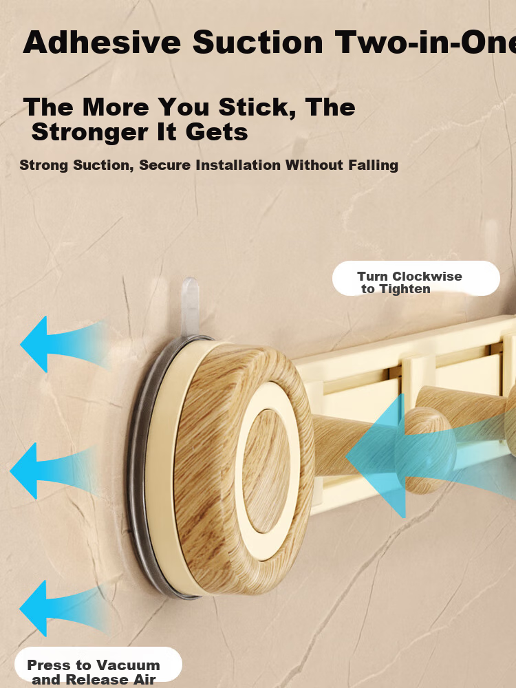 Zhongbaotang Suction Cup Double Hook No-Drill Wall Hook Bathroom Kitchen High-Grade Wood Grain Suction Cup Double Hook 1 Piece 3