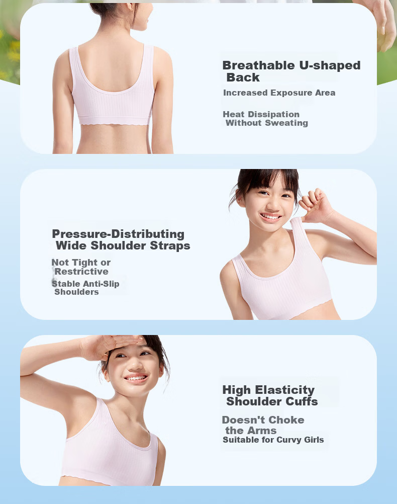 PurCotton [Xiao Waolang] Girls' Underwear Bra, Puberty Breathable Children's Underwear, Ages 6-12, Early Development, Self-Operated 15