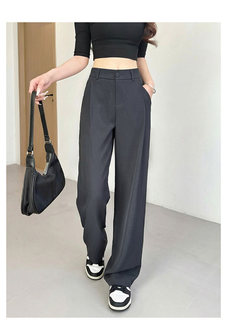 Free Style Wide-Leg Pants for Women Summer Thin Suit Pants 2026 New High Waist Slim Loose Draped Narrow Straight Casual Trousers 14