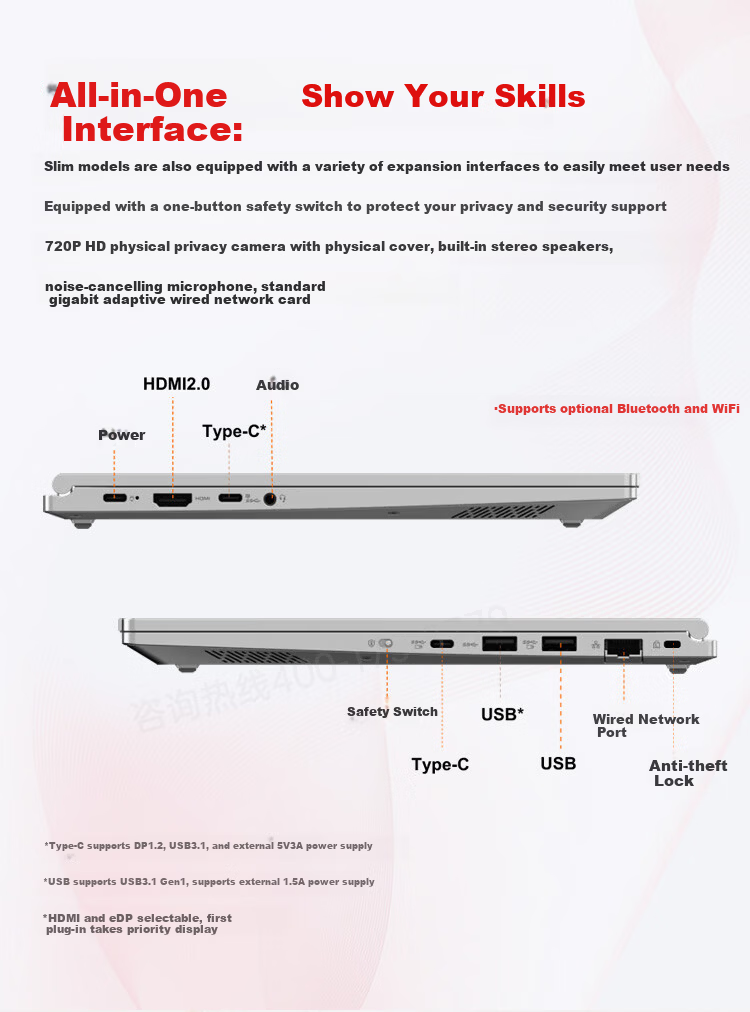 Lenovo Zongwei CF4720J-63F Domestic Xinchuang Zhaoyang Laptop Feiteng Tengrui D3000M/16GB RAM/1TB SSD/1GB/FHD Screen/Kirin Trial 4
