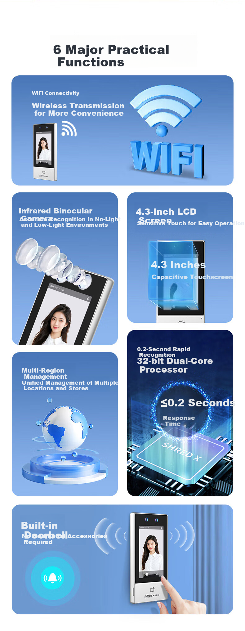 Dahua Facial Recognition Access Control All-in-One Machine Enterprise WeChat Co-branded Attendance Machine 4.3-inch Touch Screen Ethernet Network Company Face and Card Attendance K41 2