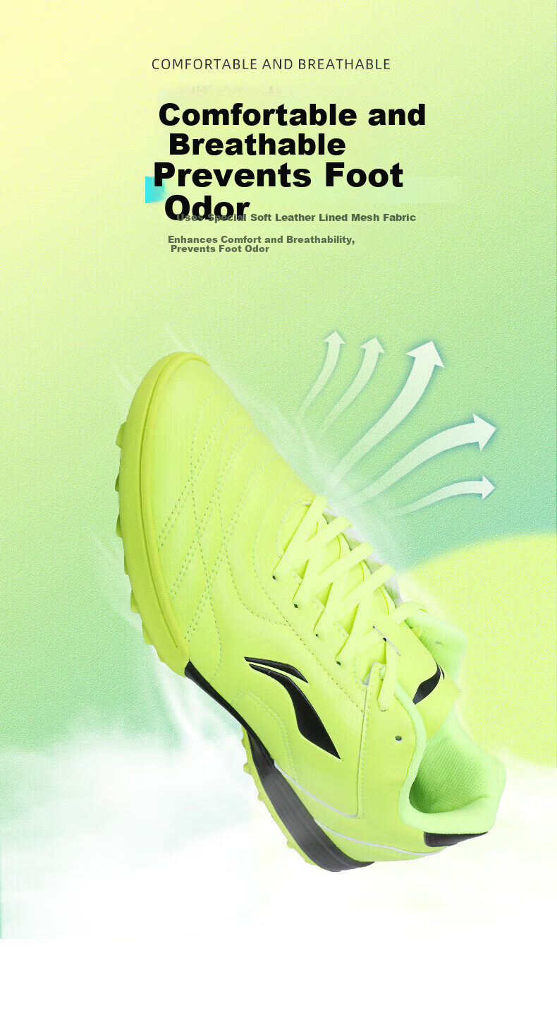 LI-NING Men's Football Shoes TF Turf Studs Adult Youth Kids Non-Slip Wear-Resistant Professional Training Cleats 7