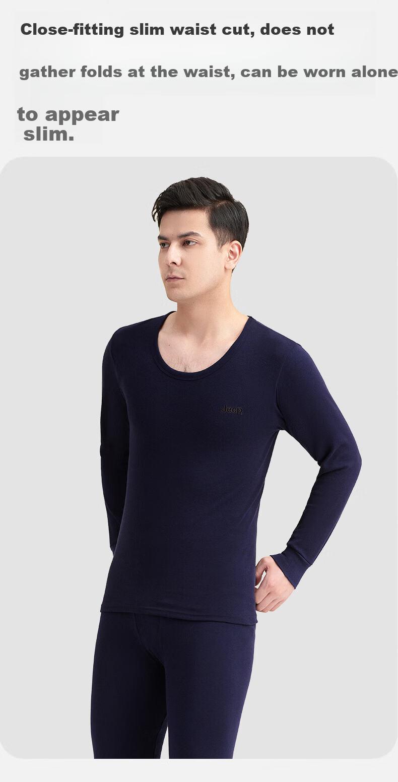 JEEP Men's Thermal Underwear Set [Pure Cotton + 7A Antibacterial] Autumn Long Johns Cold-Resistant Antibacterial Mite-Resistant Lightweight Set 12