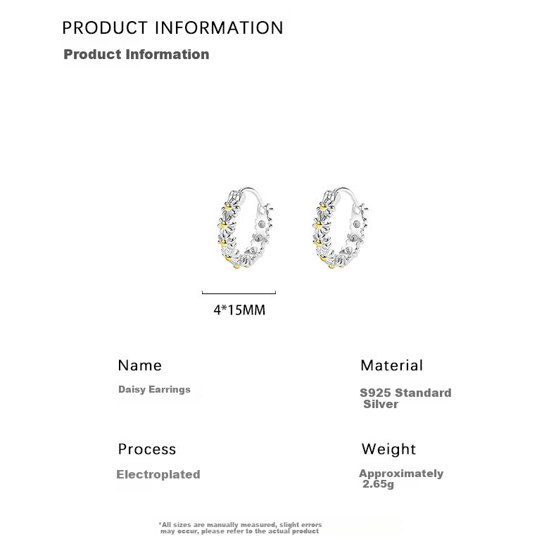 Dijing Wheat Ear Studs Women's 925 Silver Earrings Hoop High-End Elegant Ear Accessories Ear Clips Christmas Gift 4