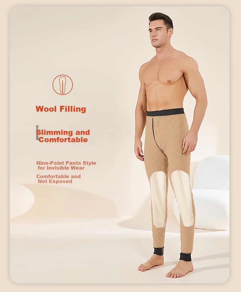 LangSha 100% Wool Thermal Pants for Men [2026 Autumn/Winter New] Thickened Silk Knee Protection Extra Thick Cold-Resistant Cotton Pants 10