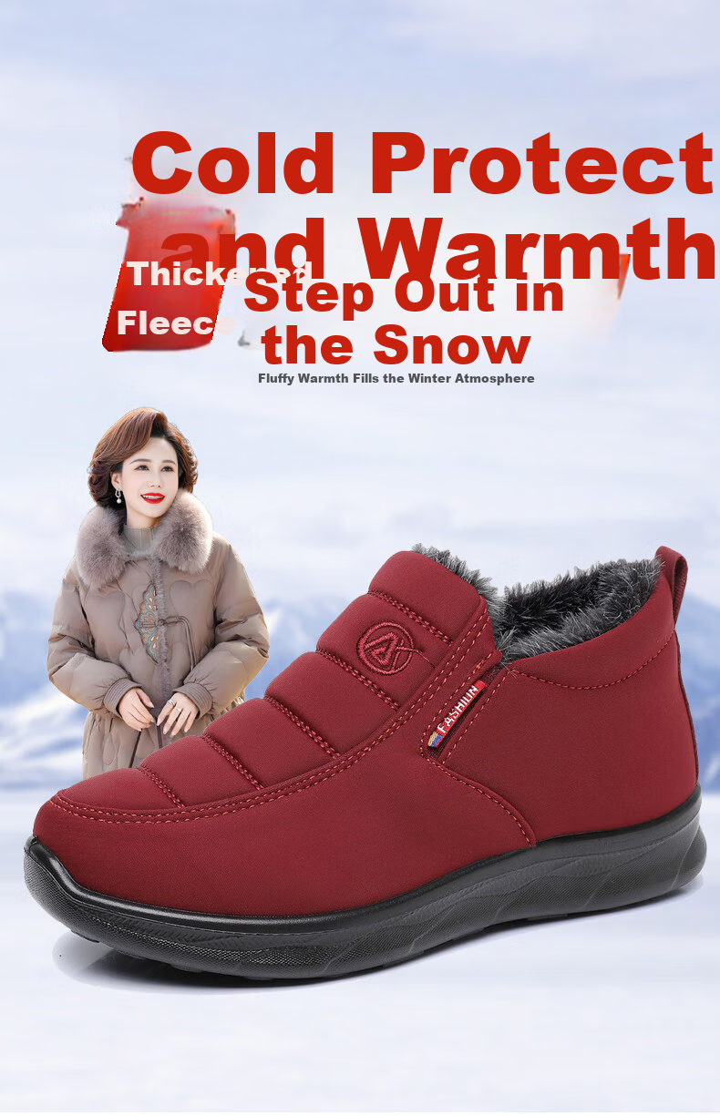 Anglerfish Old Beijing Cloth Shoes Winter Women's Middle-aged and Elderly Mom Fleece Thickened Warm Non-slip Cotton Shoes A8006 Red 36 1