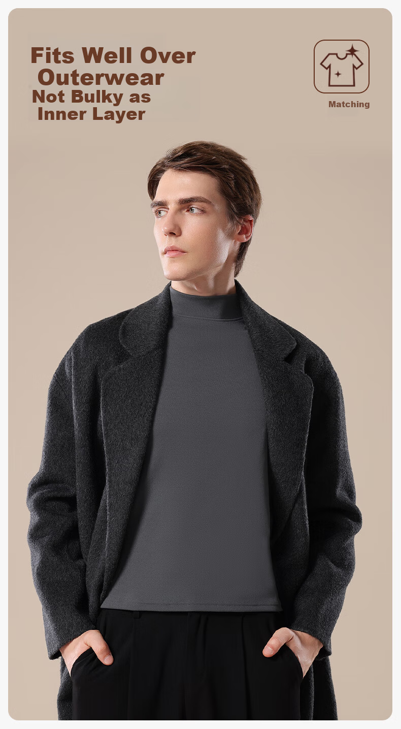 SNOWFLYING Men's Half Turtleneck Thermal Underwear Autumn Base Layer Fleece Thickened Long Sleeve T-Shirt 10