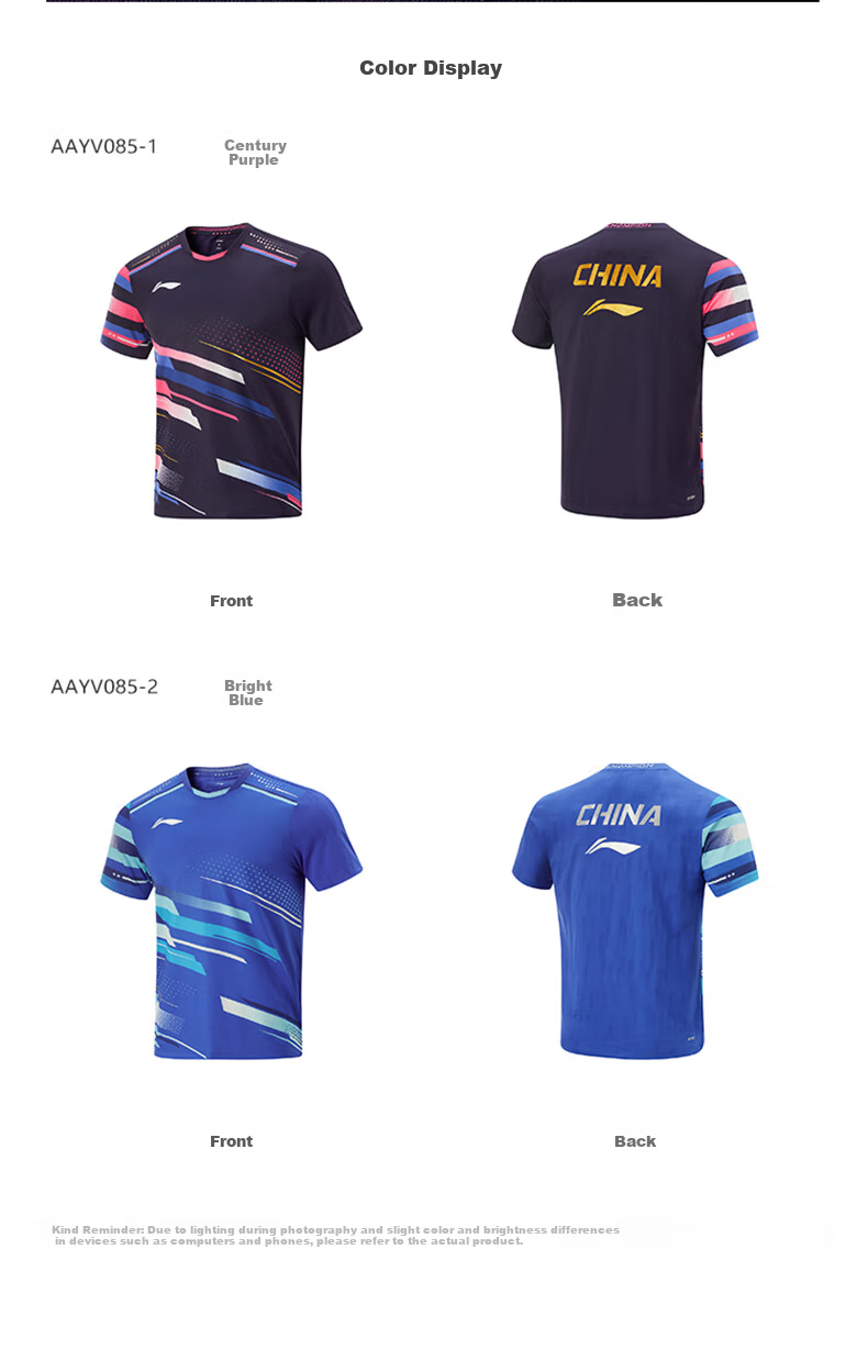 LI-NING Table Tennis Short Sleeve National Team Professional Competition Training Sportswear Set Unisex Bright Blue 17