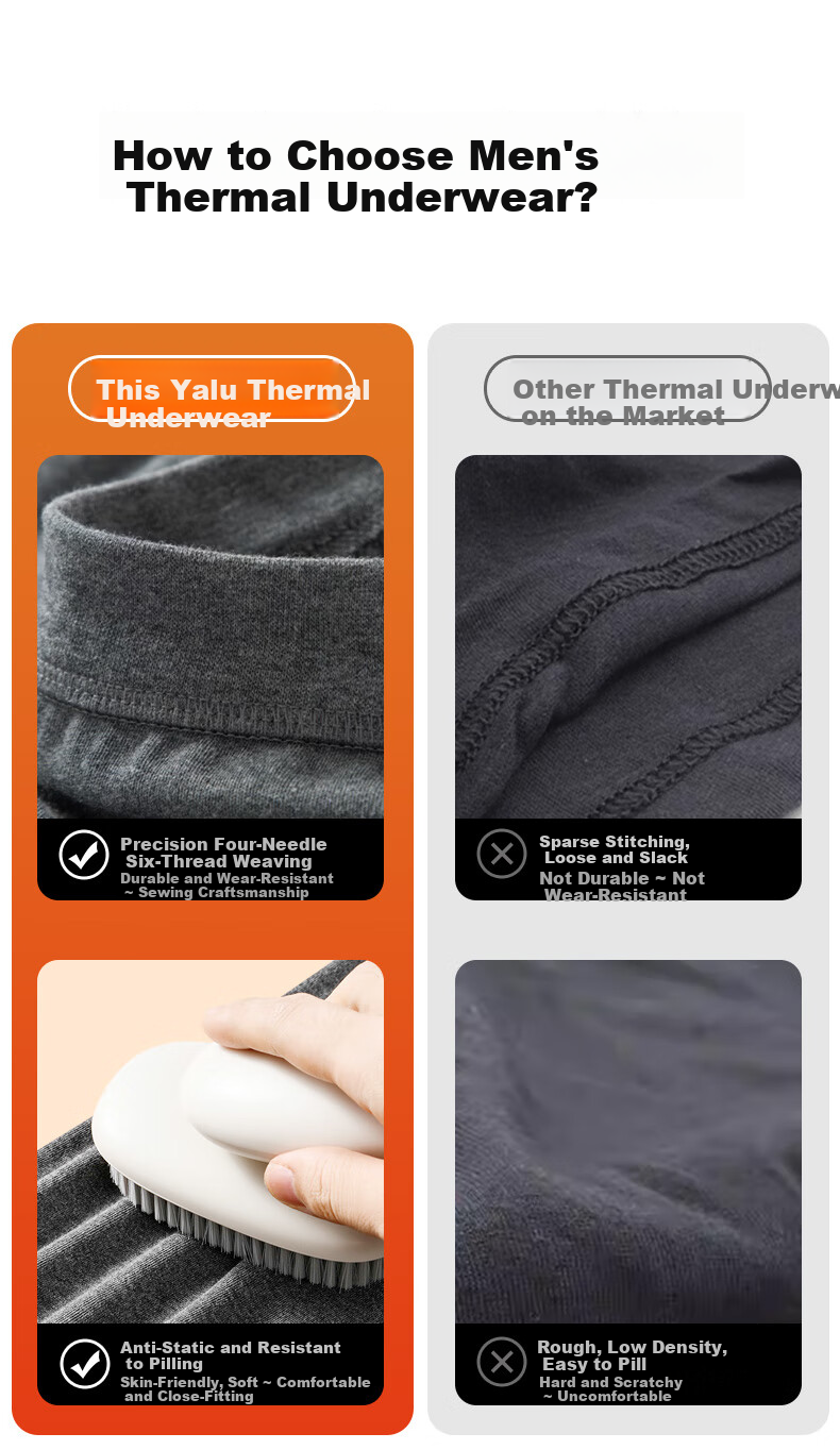 Yalu 2-Pack 100% Cotton Men's Thermal Long Johns, Warm Winter Thin Cotton Underwear, 7A Antibacterial Cotton Base Layer Pants 3