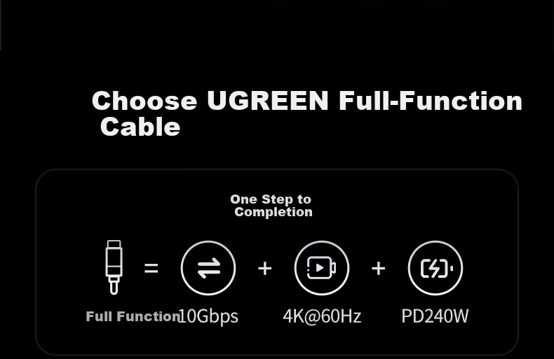 Ugreen Full-Function Type-C Dual-Head PD 240W Fast Charging CtoC Cable Compatible with Thunderbolt 4/3, 4K Display, Video Transmission for Apple, Huawei Tablets and Laptops 3
