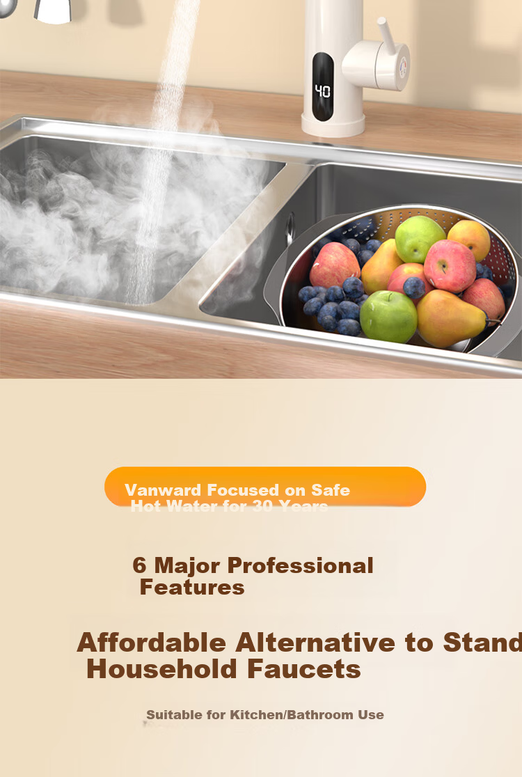 Vanward Instant Electric Water Heater Faucet Quick Heating Hot Water Universal Swivel Faucet Dual Use Hot and Cold Thermostatic Kitchen Bathroom Balcony Digital Display Household Small Water Heater 19 4