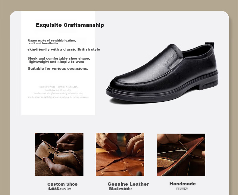 LAORENTOU Men's New First Layer Cowhide Breathable Non-slip Slip-on Middle-aged Business Casual Leather Shoes LA215 Black Size 40 4