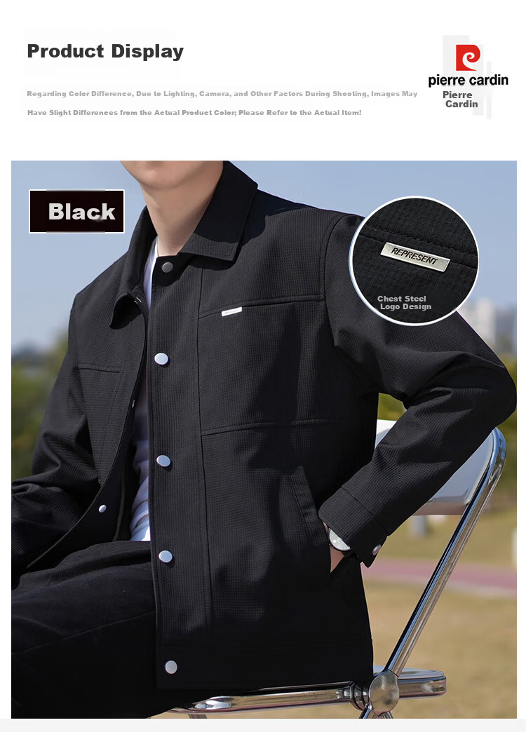 Pierre Cardin Men's Jacket Spring Autumn Winter Trendy Loose Workwear Casual Top Black XL 9