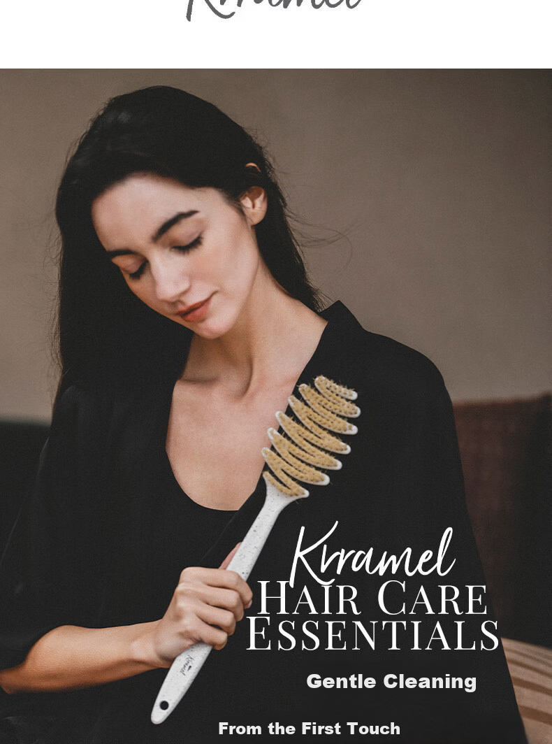 KRRAMEL Exfoliating Bath Brush Natural Boar Bristle Long Handle Cat Design Pebble Pinecone Boar Bristle Bath Brush White 2