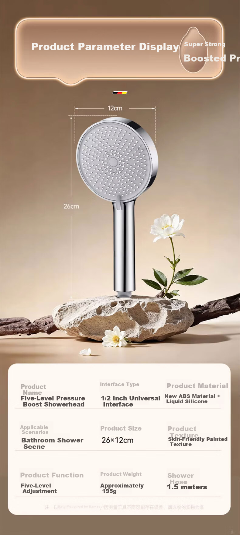 SHIFOO [Germany] Silicone Shower Hose Set Bathroom Five-Mode Handheld High-Pressure Shower Head 4
