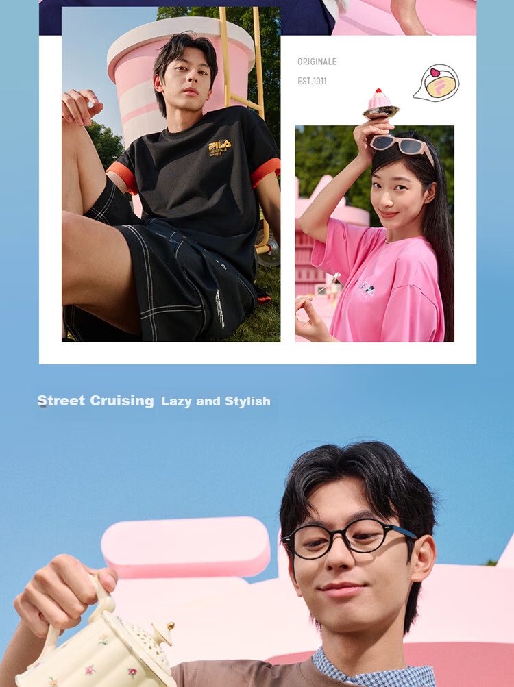 FILA Official Couple's Knitted Short Sleeve Shirt 2026 Summer Fashion Casual Unisex Loose Cat Embroidery T-Shirt 16