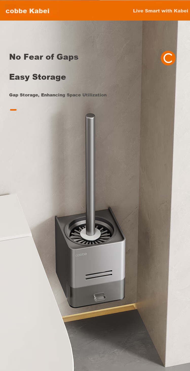 Cobbe Toilet Brush, No Drilling Required, Wall-Mounted Storage Rack, Space Aluminum Gunmetal Gray, Bathroom Silicone Brush, Toilet Cup Holder 5