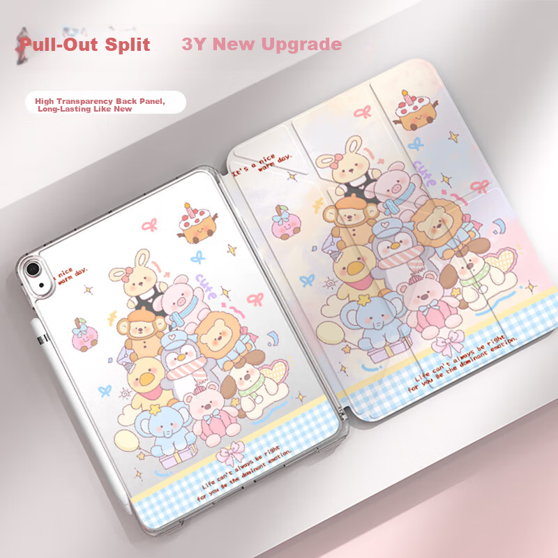 RBP Compatible with 2025 iPad 11/10th Gen Case A16 Chip Tablet Protective Cover Upgraded 3Y Slide Rail Split Crystal Clear Acrylic Texture Anti-Bend Drop Protection - Doll Stack