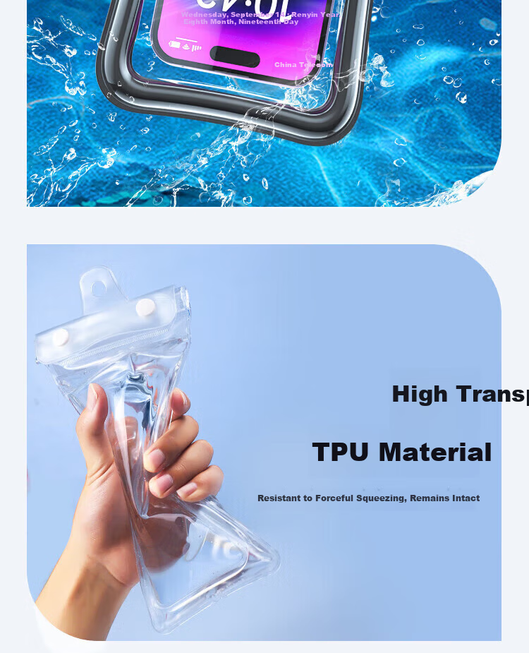 Beiyipin Transparent Waterproof Phone Pouch Touchscreen Swimming Beach Floating Water Park Sealed Lanyard Airbag Phone Case Neck Hanging Waterproof Rainproof Hot Spring Deep Diving Sealed Bag 6