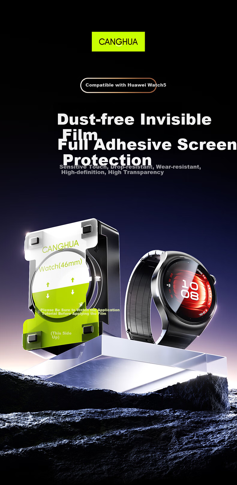 CangHua 2-Pack Screen Protector for Huawei Watch 5 42mm - Non-Tempered Full Coverage Anti-Scratch Shockproof Film with Easy One-Press Installation 1