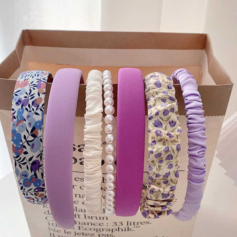 BAISHANGYITE Purple Headband Set [7 Pieces] High Crown Headbands for Face Washing, Hairbands, Hair Clips for Flyaway Hair, Minimalist Hair Accessories 5