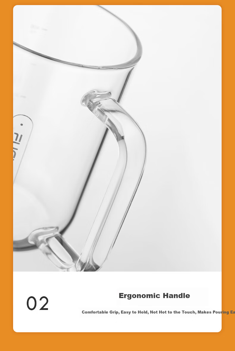 Fuguang High Borosilicate Glass Tea Cup Single Layer Juice Milk Cup with Handle and Measurement for Men and Women 7