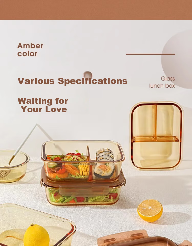 Xilekou Cilock Glass Lunch Box for Office Workers, Microwave-Safe Food Container, Large Capacity Insulated Bento Box, Single Pack 16