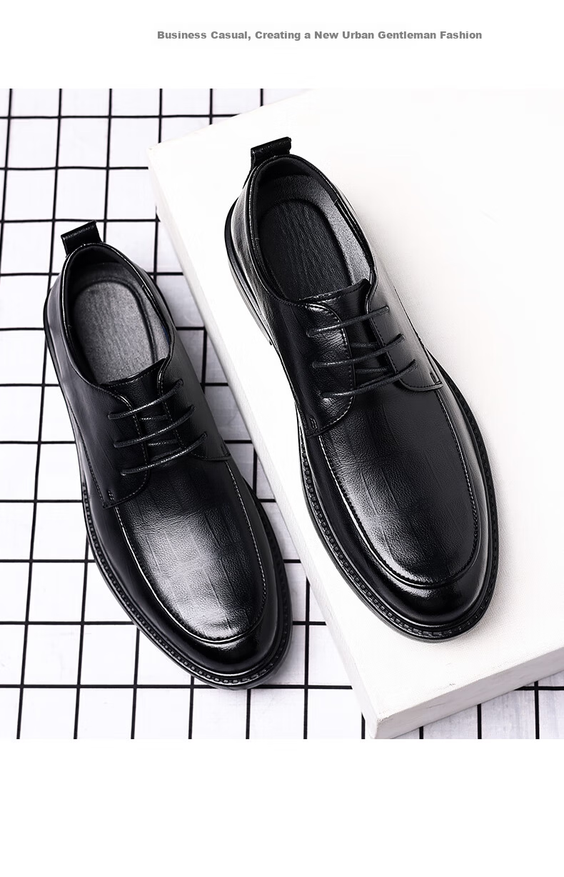 CALIFBULL Men's Leather Shoes Spring Summer Thick Sole Height Increasing Loafers Slip-On Lazy Business Casual Shoes Black Size 44 52