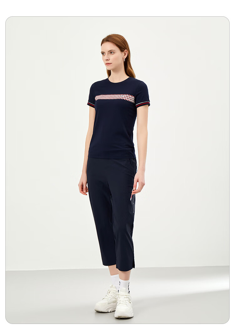 ELLE ACTIVE Casual Colorblock Plaid Short Sleeve T-Shirt Women Summer Simple Versatile Commuter Sports Crew Neck Top White S 13