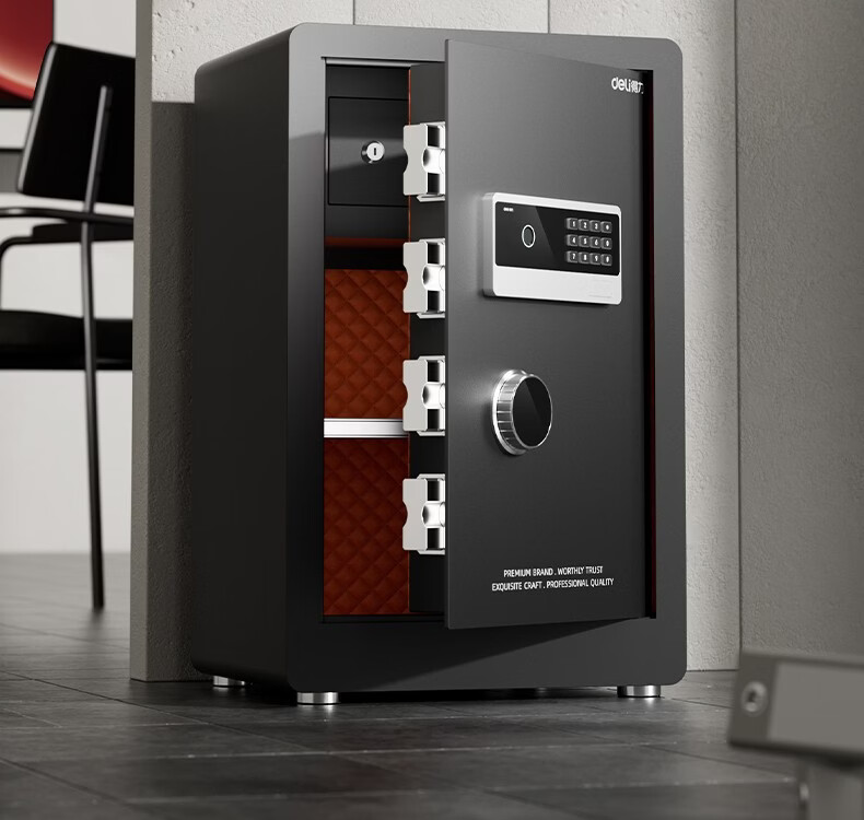 Deli Safe, Home Fingerprint Password Security Box, Office Small File Cabinet, Can Be Built into Wall Or Cabinet, Bedside Storage Box, 45cm Black AE630-Z 2