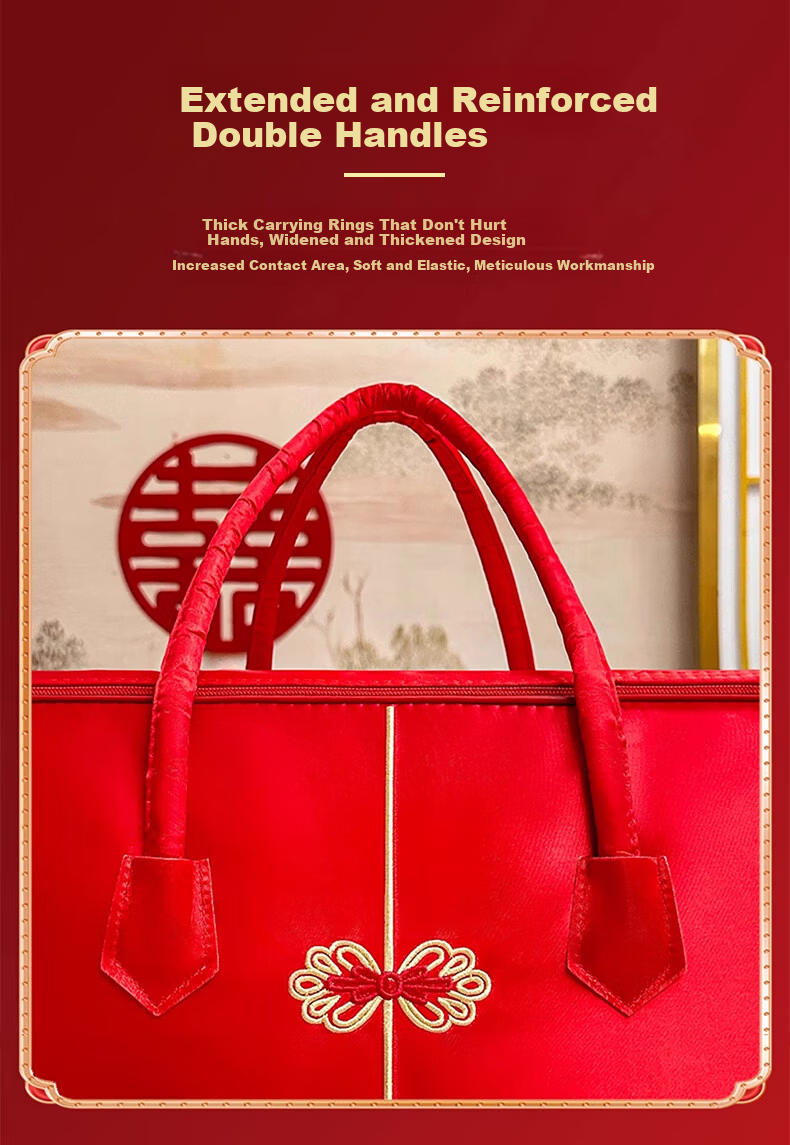 40,000 Kilometers Wedding Dowry Quilt Storage Bag Cotton Quilt Storage Bag Wedding Four-Piece Set Packaging Bag Bright Red Handbag 8