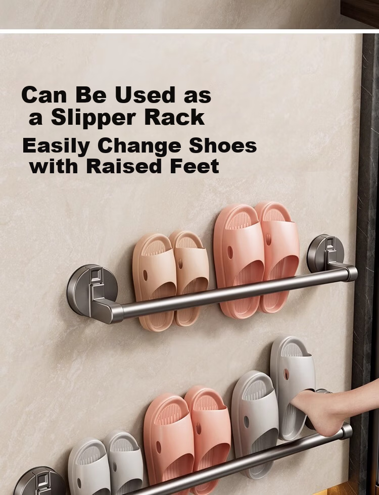 Xinpei Suction Cup Towel Rack Bathroom Storage Shelf No-Drill Towel Bar Slipper Rack Single Rod Wall-Mounted Organizer 12