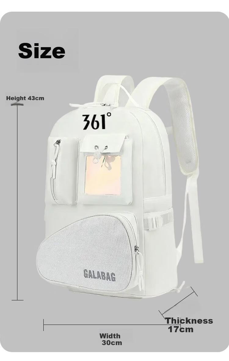 361° Backpack Table Tennis Bag Badminton Bag Sports Unisex Travel Casual Outdoor Multifunctional Lightweight Black 8