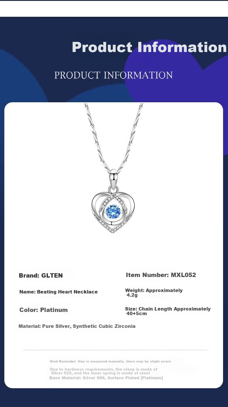 GLTEN Swarovski Zirconia 999 Sterling Silver Necklace Women's Pendant Luxury Birthday Gift for Girlfriend Wife 10