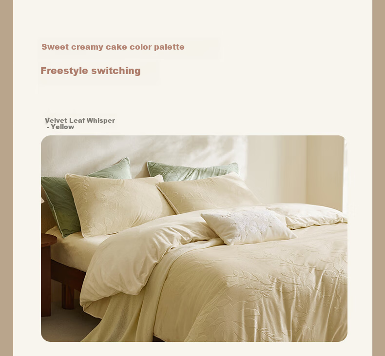 LUOLAI Home Textile Class A Mousse Velvet Winter Fleece Four-Piece Set Milk Velvet Coral Fleece Light Yellow 220*250cm 7