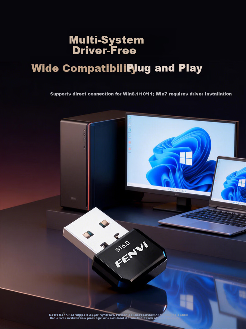 Fenvi USB Bluetooth 6.0 Adapter Driver-Free Bluetooth 6.0 Receiver for Desktop PC Bluetooth Module Wireless Keyboard Mouse Speaker Headset Game Controller Connection 5