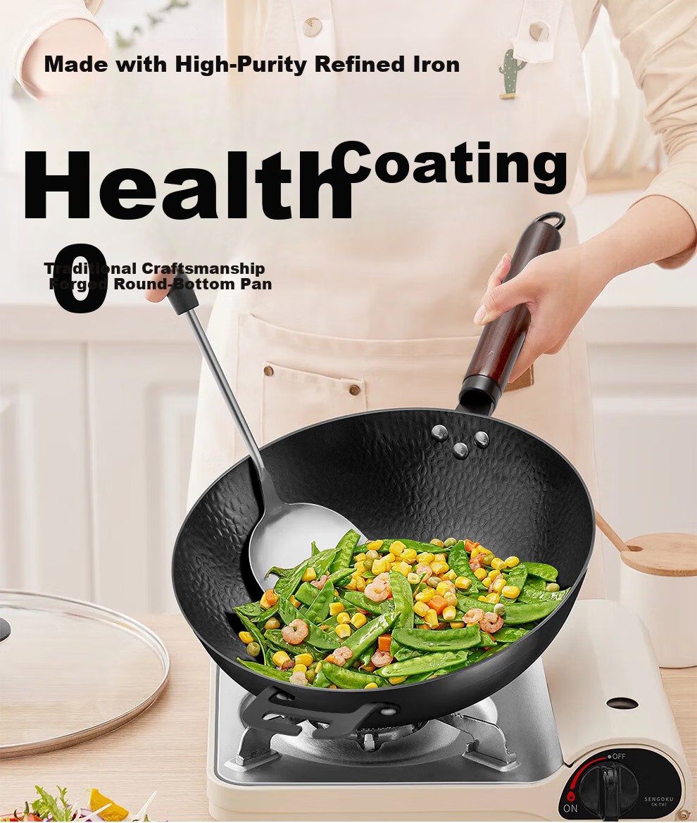 Jitiechui Zhangqiu Stir-Fry Pan Iron Wok Non-Stick Handmade Forged Bare Iron Gas Stove Ready-to-Use 34cm 1