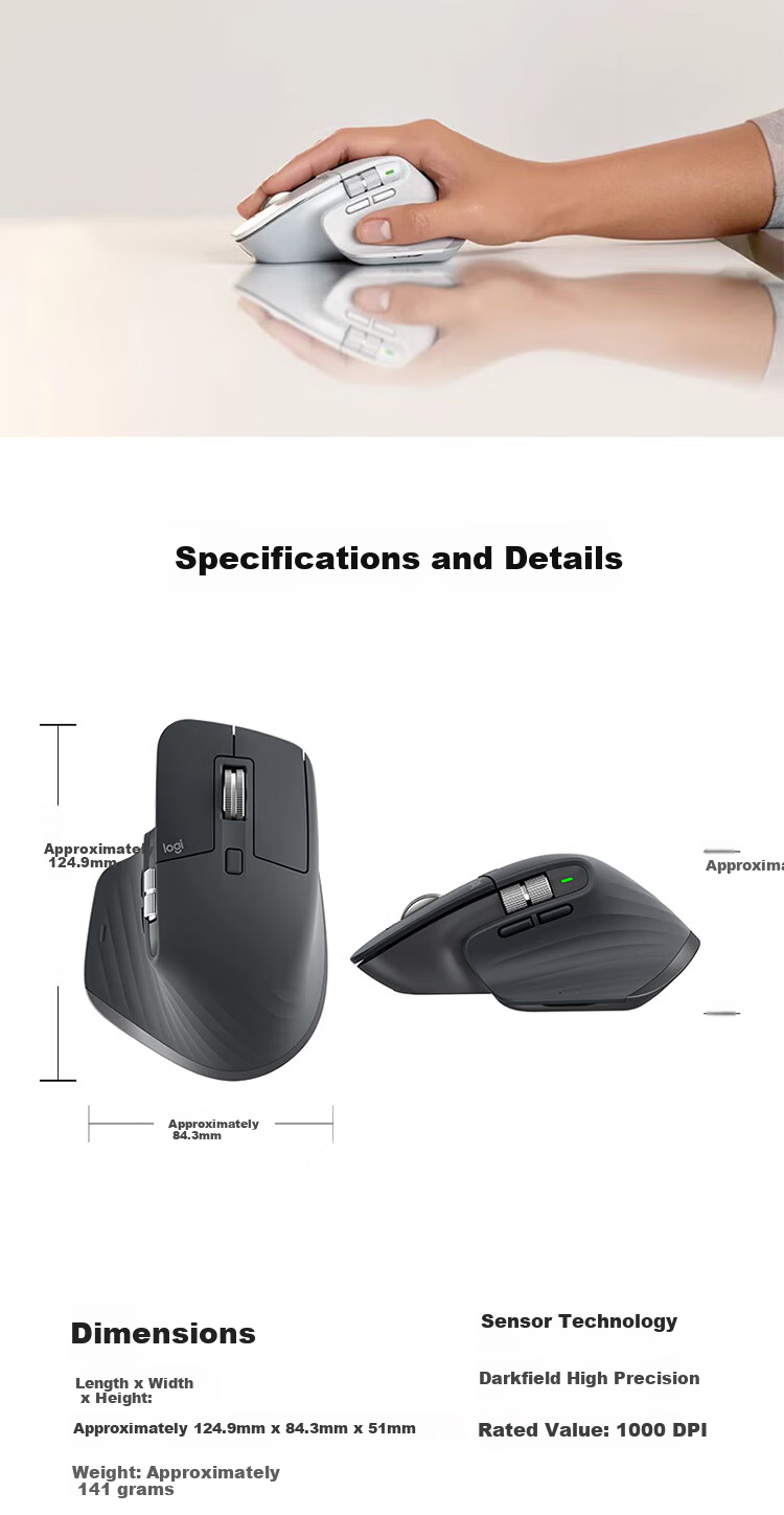 Logitech MX Master 3S Master Series Enterprise Wireless Bluetooth Mouse Ergonomic Silent Office Mouse with Wireless Receiver Graphite Black [Group Purchase Discount] 12