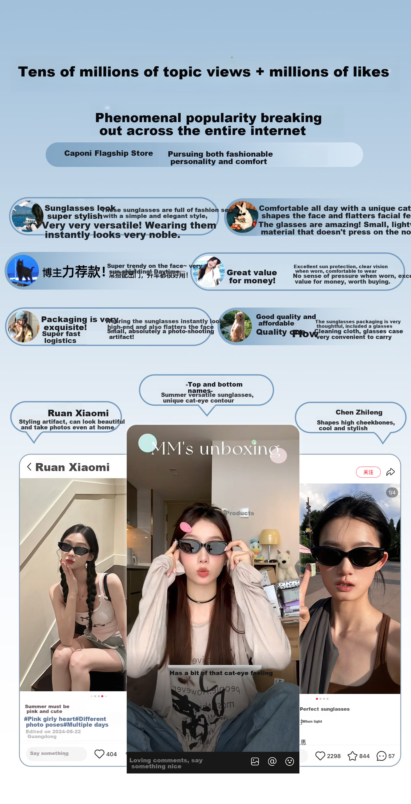 CAPONI Cat Eye Polarized Sunglasses for Women Curved UV Protection Driving Sun Glasses Premium Style 1