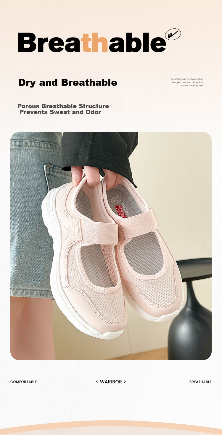 Warrior Women's Shoes 2026 New Shock Absorption and Pressure Relief Breathable Mesh Elderly Shoes Pink Size 39 3