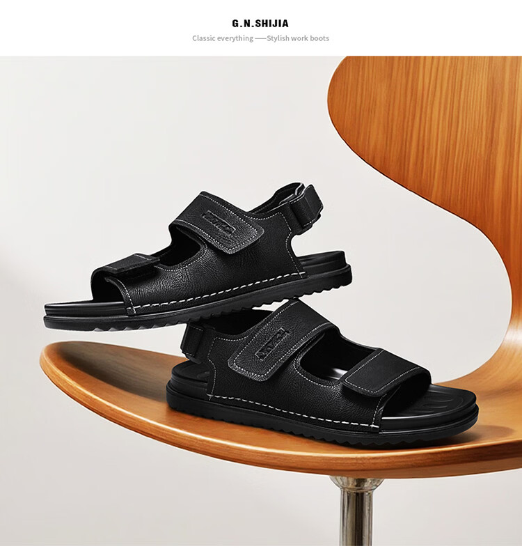 Bull Family Men's Leather Sandals Summer New Breathable Casual Comfortable Durable Beach Shoes Lightweight Versatile Outdoor Shoes for Men 16