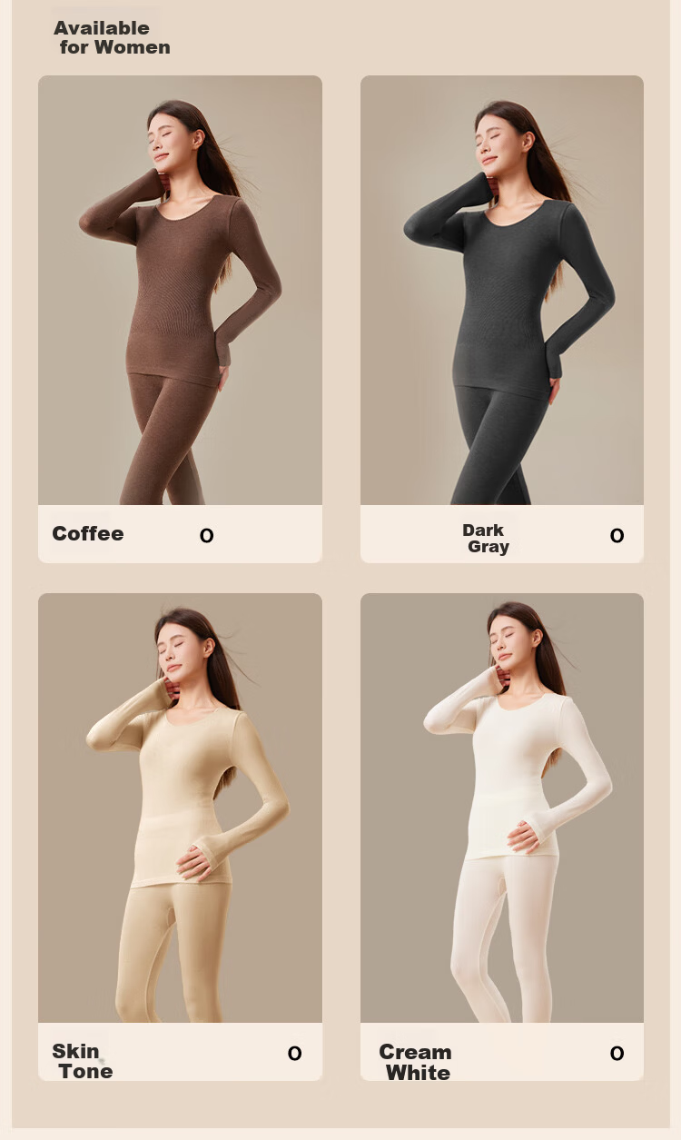 Urban Beauty Women's Thermal Underwear Set with Wool, Seamless Slim Fit Autumn Top and Bottom, Nude Color, Size L 9