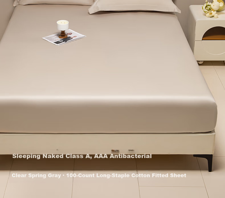 AMOR Antibacterial Class A, 100 Pieces, Satin Fitted Sheet, Single Mattress Protector Cover, Pure Cotton, Phantom Grey, 1.5x2 Meters 9