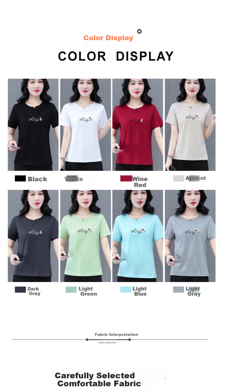 Zhuomuniao Pure Cotton Short-Sleeve T-Shirt for Women, Summer 2025 Style, Regular Shoulder, Middle-Aged Age-Reducing Women's Casual Half-Sleeve Top, Black, 4XL 4
