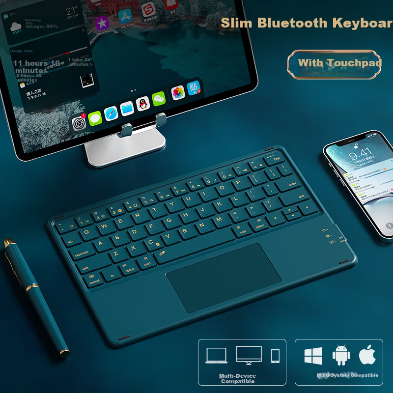 B.O.W Hangshi HB321 Ultra-thin Bluetooth Wireless Touch Keyboard for iPad Xiaomi Huawei Apple Tablet Mobile Laptop Silent Rechargeable Keyboard Dark Green