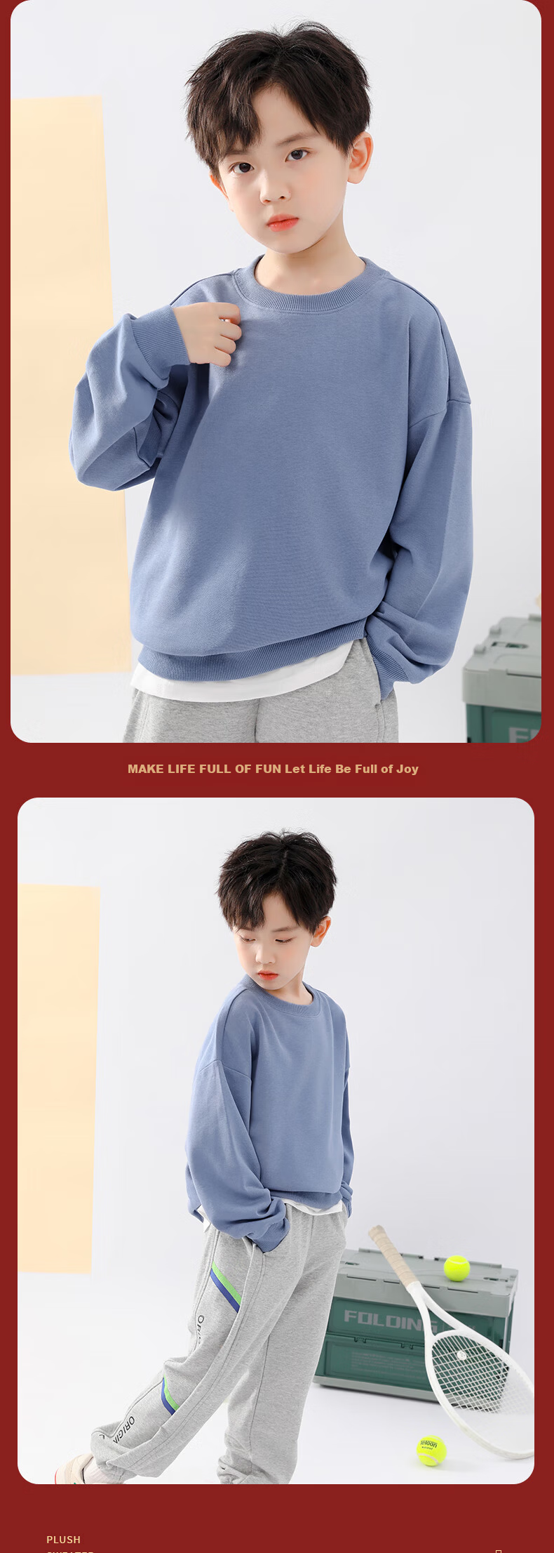 Langsha Boys' Fleece-Lined Crewneck Pullover Sweatshirt Spring Thin Fleece Casual Long Sleeve Top Durable Warm Pumpkin Orange Size 130 12