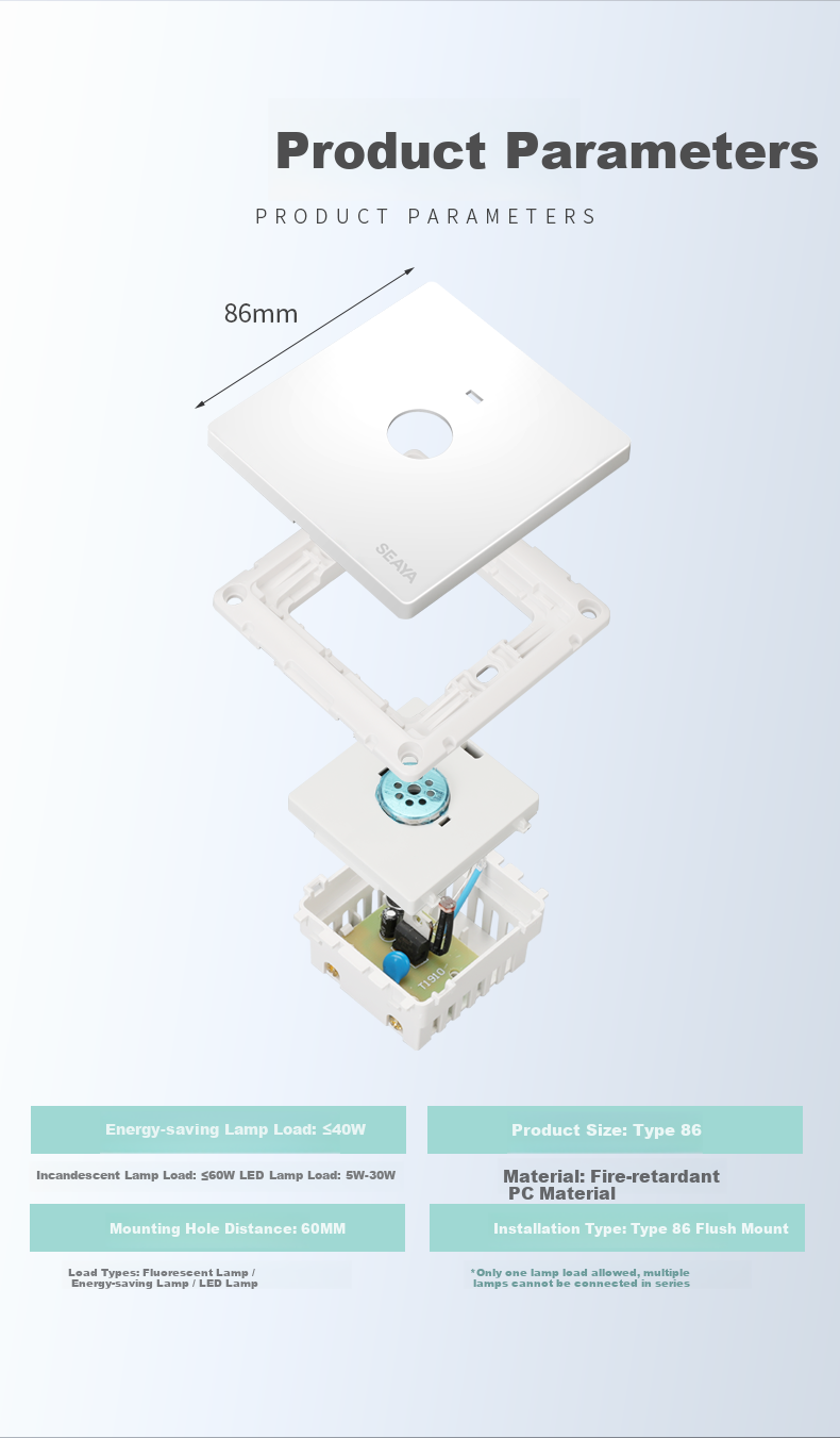 Xiya Human Body Sensor Switch, 86-Type Delayed Smart Switch, Staircase Hallway Infrared Human Body Sensor Switch, White 3