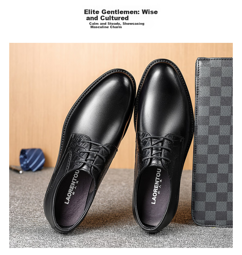 LAORENTOU Men's Leather Business Casual Shoes, Spring Autumn Fashion Comfortable Dress Shoes, Black, Size 38, Model LA12283 9
