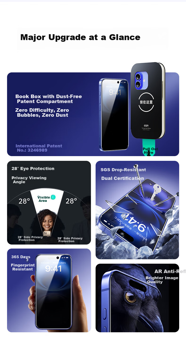 ESR Privacy Tempered Glass Screen Protector for iPhone 16/15 - Anti-Spy, Anti-Fingerprint, Drop-Resistant Privacy Protection Film with Dust-Free Installation Kit 2